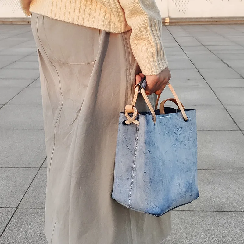 Small Women's Genuine Leather Bucket Handbags Crossbody Purse for Women