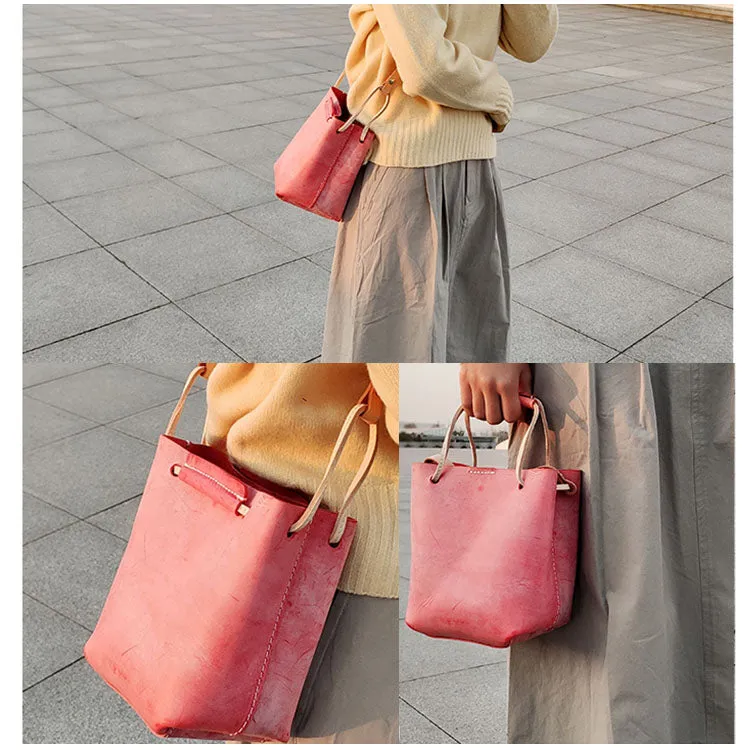 Small Women's Genuine Leather Bucket Handbags Crossbody Purse for Women