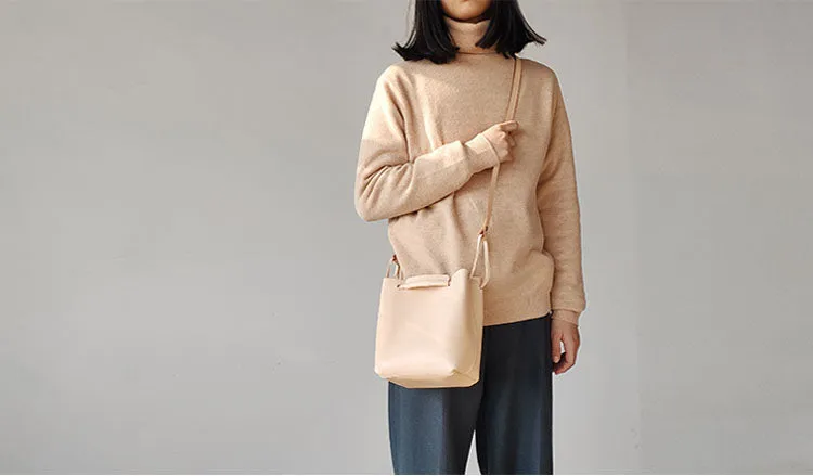 Small Women's Genuine Leather Bucket Handbags Crossbody Purse for Women