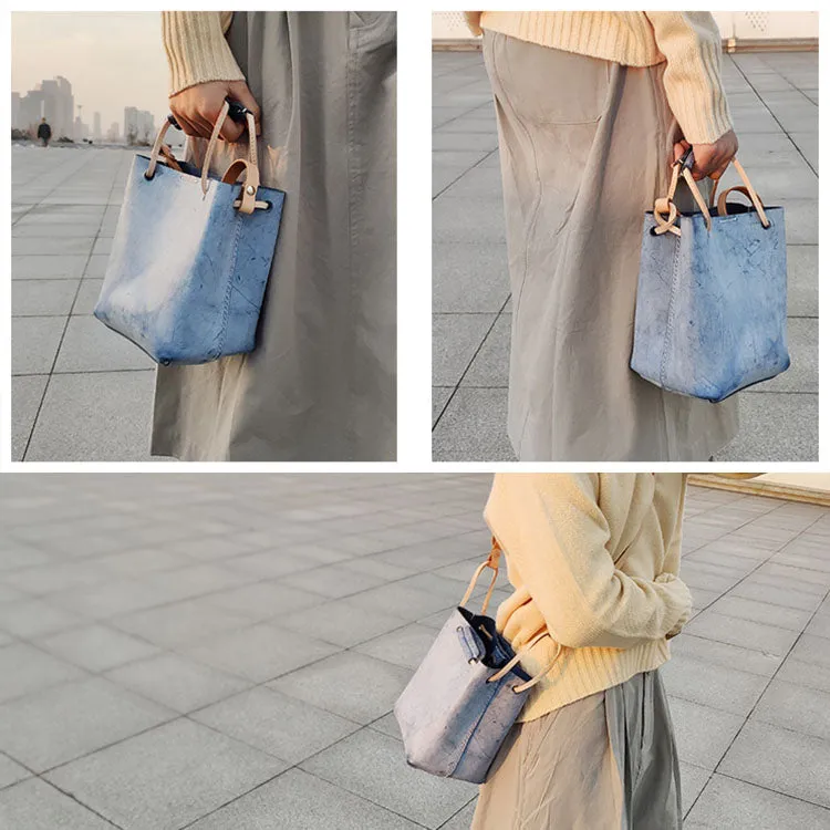 Small Women's Genuine Leather Bucket Handbags Crossbody Purse for Women