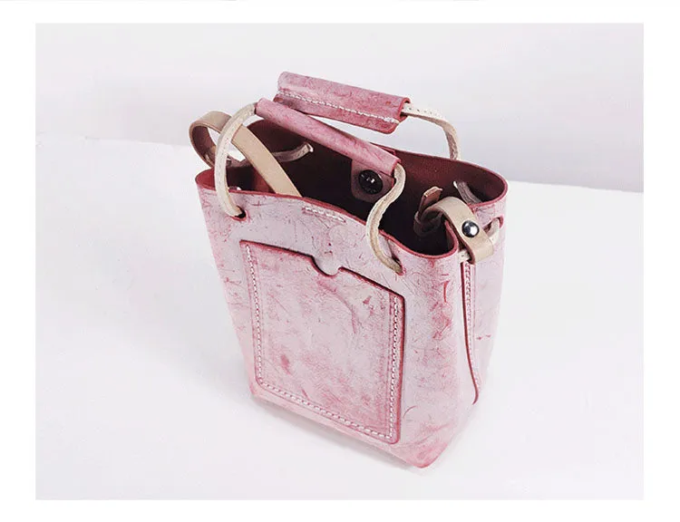 Small Women's Genuine Leather Bucket Handbags Crossbody Purse for Women