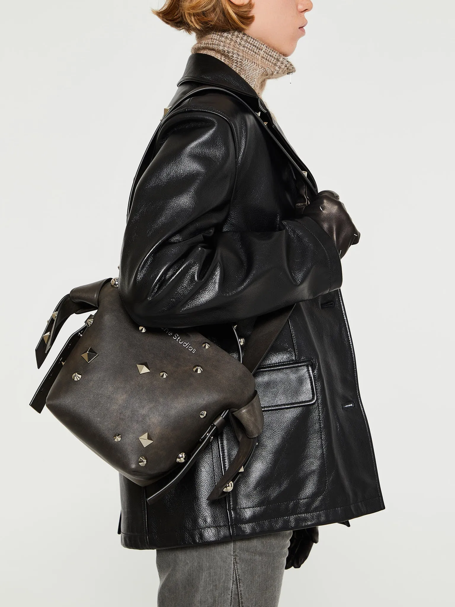 Studded Musubi Bag in Dark Brown