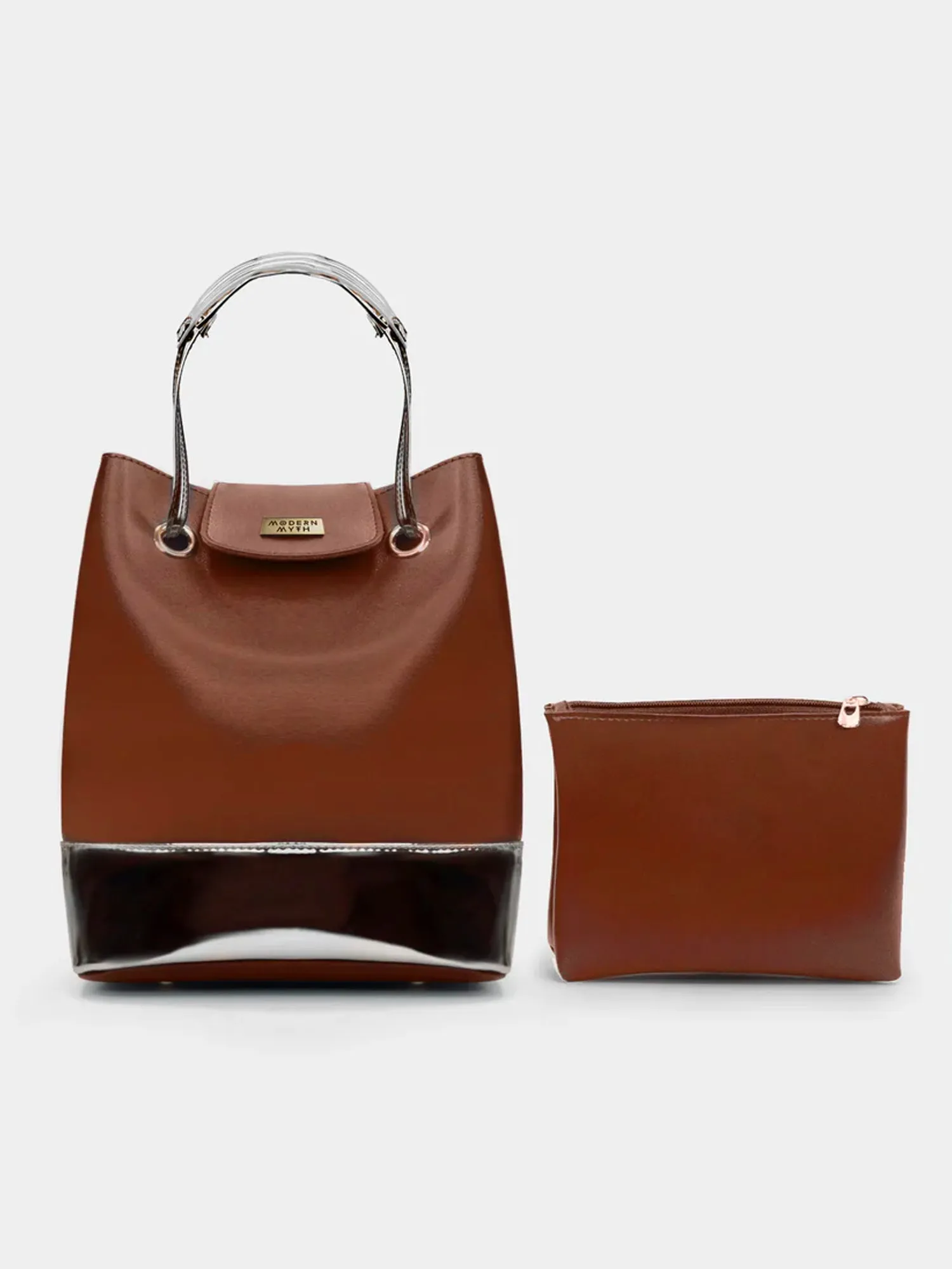 Tan & Silver Drawstring Bucket Bag | Modern Myth