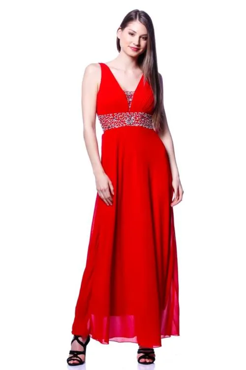 Tulle Details Embellished Maxi Dress