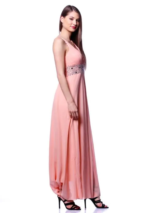 Tulle Details Embellished Maxi Dress