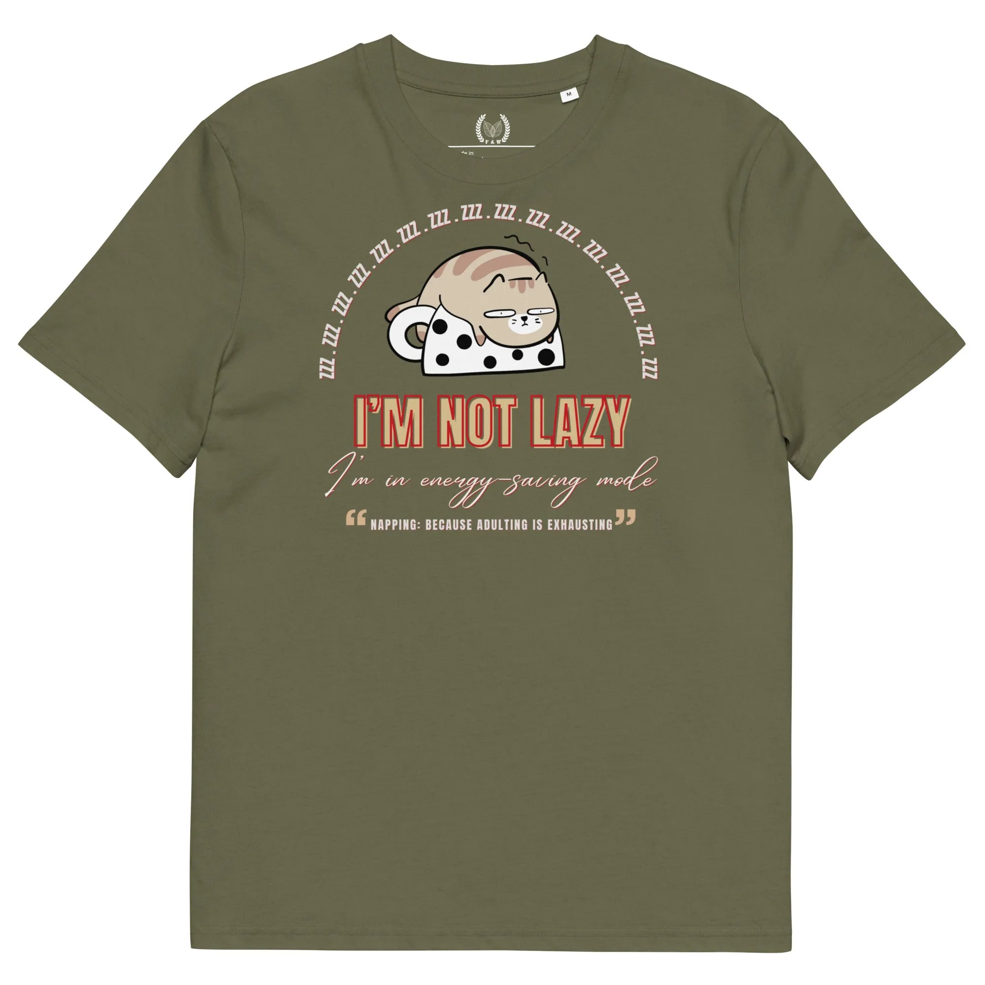 Vegan & Sustainable Cat Print T-Shirt "I Am Not Lazy”