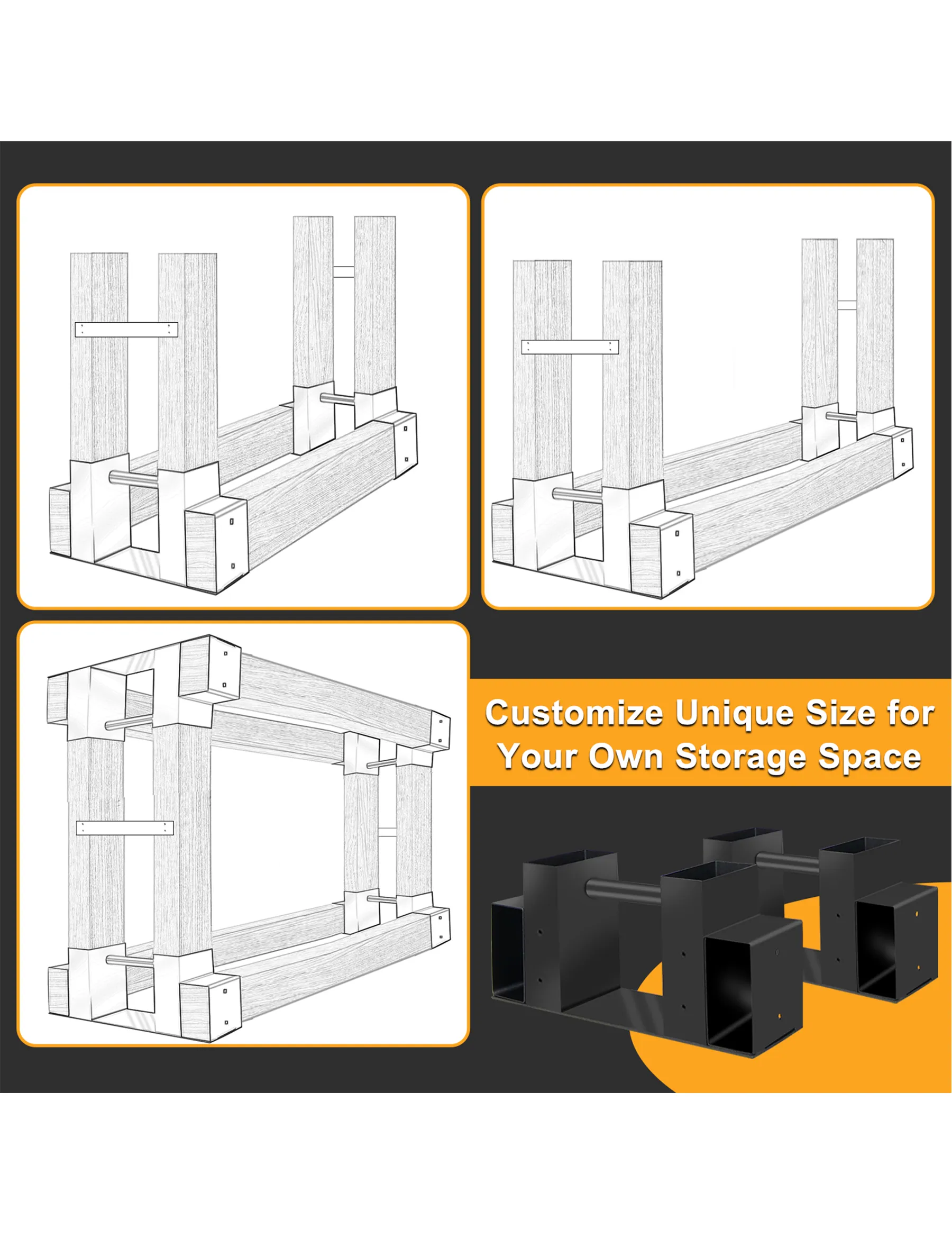 VODA 2-tier wood bracket kit for 2x4 lumber heavy duty firewood storage