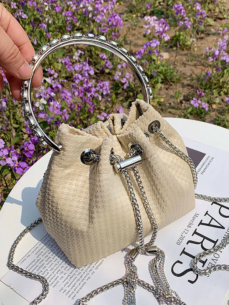Women's Rhinestone Decor Drawstring Bucket Bag
