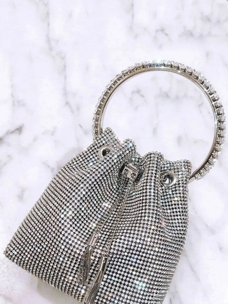 Women's Rhinestone Decor Drawstring Bucket Bag